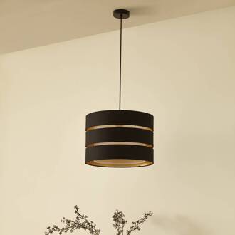 hanglamp Tsomo, Ø 40 cm, zwart, stof, E27 zwart, goud
