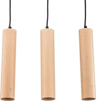 Hanglamp Tube van hout, 3-lamps licht hout, zwart