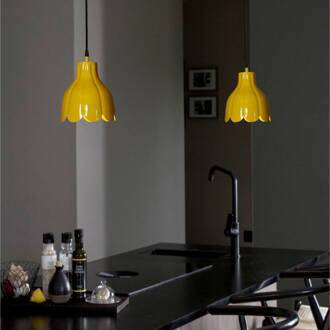 hanglamp Tulippa, geel, Ø 17 cm, stekker, E27 geel, zwart