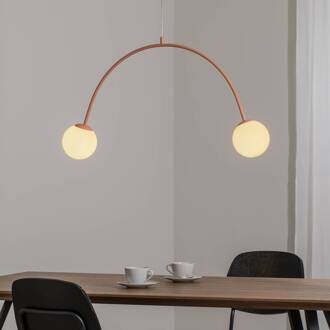 Hanglamp Una 2, metaal, glas, 2-lamps, koraalrood koraalrood, wit