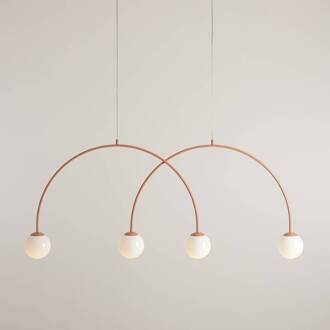 Hanglamp Una 4, metaal, glas, 4-lamps, koraalrood koraalrood, wit