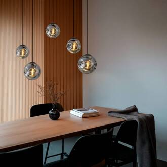 hanglamp Valentina, E27, 125,5cm hoog, grijs, glas rookgrijs, koffie