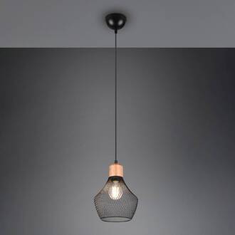 Hanglamp Valeria met roosterkap, Ø 18 cm zwart, licht hout