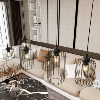 Hanglamp Vander, 6-lamps, 115 cm, zwart, metaal, E27