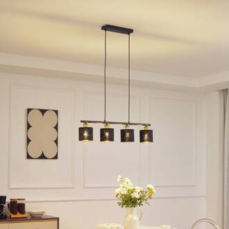 hanglamp Vasilia, 75 cm, zwart/goud, stof zwart, goud