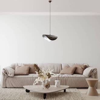 Hanglamp Vatoz, 1-lamp, zwart, Ø 40 cm, metaal/glas zwart, wit, bruin