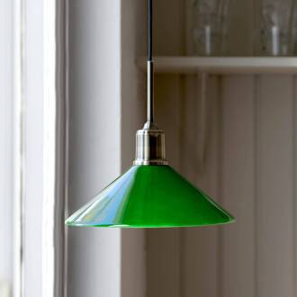 Hanglamp Vela, groen/oud messing, glas/ijzer Ø 25 cm stekker groen, antiek messing