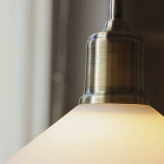 Hanglamp Vela, wit/oud messing, glas/ijzer Ø 25 cm stekker wit mat, antiek messing