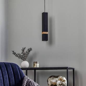 Hanglamp Vidar, zwart met houtdetail 1-lamp zwart, donker hout