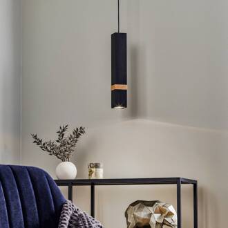 Hanglamp Vidar, zwart met houten detail 1-lamp zwart, donker hout