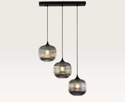 Hanglamp Virello vetro fumé IIl - Drie bollen van geribbeld rookglas met een speels effect - Zonder lichtbron Zwart