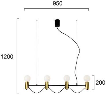 Hanglamp Volter, 4-lamps zwart, goud