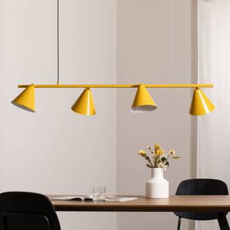 Hanglamp vorm 4, geel, metaal, 4-lamps, kegel, E27 mosterdgeel