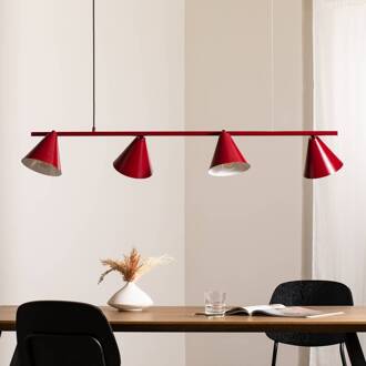 Hanglamp vorm 4, rood, metaal, 4-lamps, kegel, E27 wijnrood