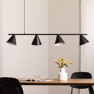 Hanglamp vorm 4, zwart, metaal, 4-lamps, kegel, E27