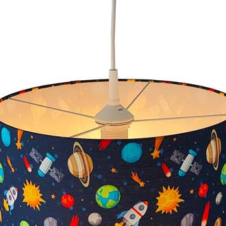 Hanglamp Weltall met stoffen kap blauw, wit, bont