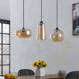 hanglamp Wilja, amber, glas, 111 cm, 3-lamps, E27 zwart, amber