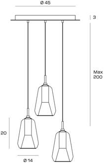 Hanglamp X-Ray brons/goudkleurig 3-lamps rond glas brons-transparant, geborsteld goud
