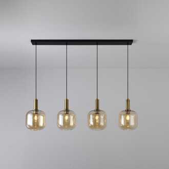 Hanglamp Xirena ambra IV - E27-fitting - Vier bollen van amberkleurig glas - Speels effect - IP20 voor binnen Zwart / Messing