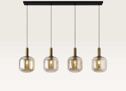 Hanglamp Xirena ambra IV - Vier bollen van amberkleurig glas met een gebalanceerd effect - Zonder lichtbron Zwart / Messing