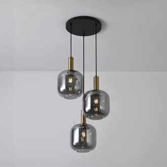 Hanglamp Xirena vetro fumé III - E27-fitting - Drie bollen van rookglas - Speels effect - IP20 voor binnen Zwart / Messing