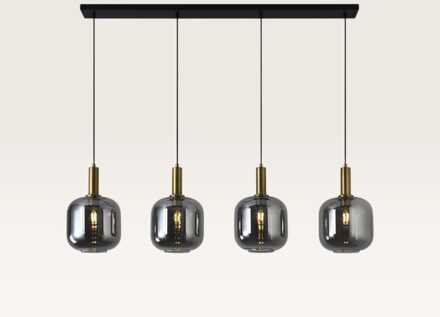Hanglamp Xirena vetro fumé IV - Vier bollen van rookglas met een gebalanceerd effect - Zonder lichtbron Zwart / Messing