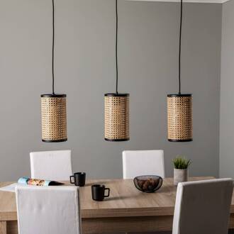 hanglamp Yaelle, 92 cm lang, 3-lamps, rotan, E27 hel hout
