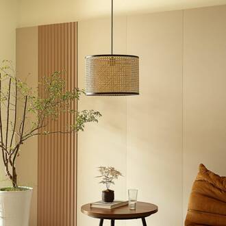hanglamp Yaelle, Ø 40 cm, rotan, zwart, E27 hel hout