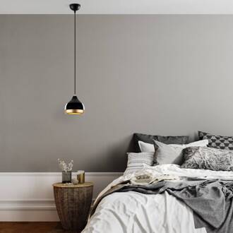 Hanglamp Yildo, 1-lamp, zwart/goud, metaal, Ø 17 cm zwart, goud
