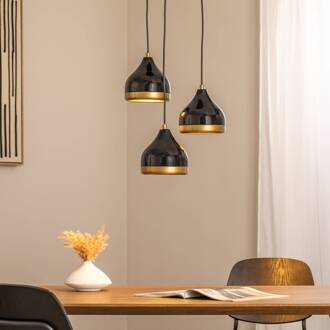 Hanglamp Yildo, 3-lamps, zwart/goud, rond, Ø37 cm zwart, goud