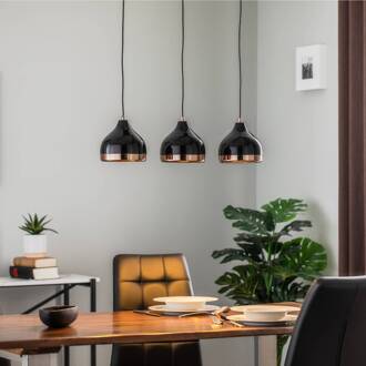 Hanglamp Yildo 6877 3-lamps lineair zwart/koper zwart, koper