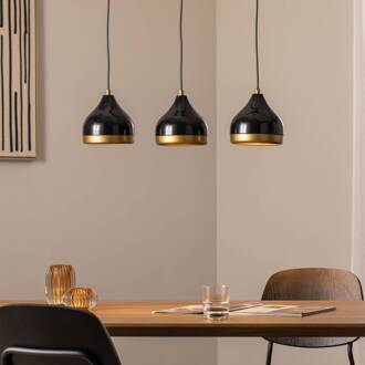 Hanglamp Yildo, lineair, 3-lamps, zwart/goud, metaal zwart, goud