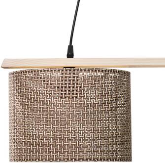 Hanglamp Zigana, bruin gemusterd, 2-lamps, stof, hout bruin gemonteerd, lichtbruin, zwart