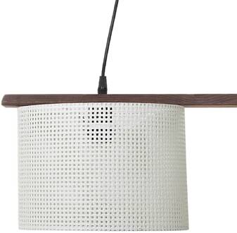 Hanglamp Zigana, wit met patroon, 2-lamps, stof, hout wit met patroon, donkerbruin, zwart