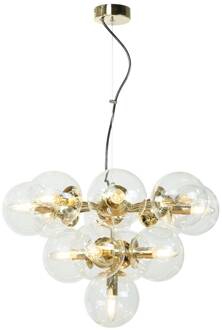 Hanglamp Zumba, glas/metaal, goud/helder, 13-vlammig goud, helder