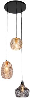 Hanglamp zwart goud en koper rond 3-lichts - Sarella Multicolor