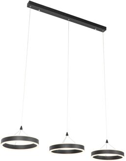 Hanglamp zwart langwerpig incl. LED 3-staps dimbaar 3-lichts