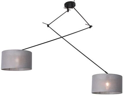 Hanglamp zwart met kap 35 cm grijs verstelbaar 2-lichts - Blitz