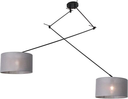 Hanglamp zwart met kap 35 cm grijs verstelbaar 2-lichts - Blitz