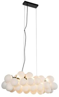 Hanglamp zwart met opaal glas 8-lichts langwerpig - Uvas Wit