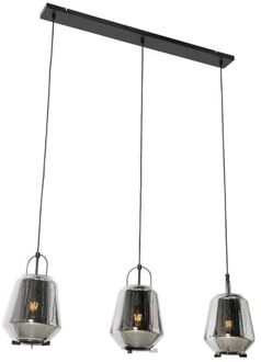 Hanglamp zwart met smoke glas 23 cm langwerpig 3-lichts - Kevin Grijs