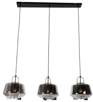 Hanglamp zwart met smoke glas 30 cm langwerpig 3-lichts - Kevin Grijs