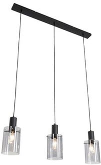 Hanglamp zwart met smoke glas langwerpig 3-lichts - Vidra