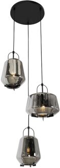 Hanglamp zwart met smoke glas rond 3-lichts - Kevin Grijs