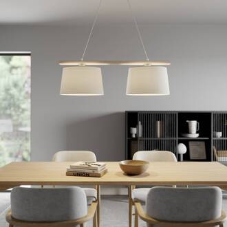 Hanglamp Zweden, antiek wit/wit, textiel, hout, 2-lamps gebroken wit, wit