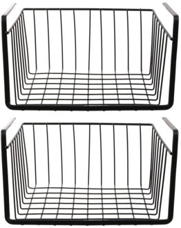 Hangmand voor kast - 2x - metaal - 26 x 14 x 26 cm - zwart - kastmandje - opbergers