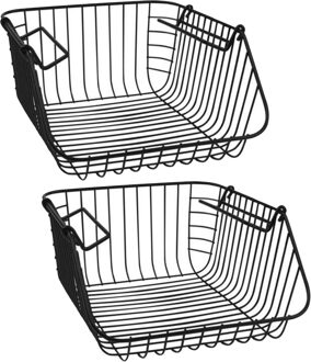 Hangmand voor kast - 2x - metaal - 27 x 29 x 14 cm - zwart - kastmandje - opbergers