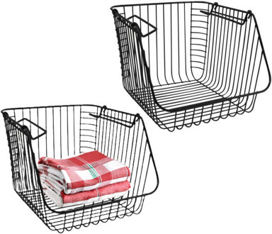 Hangmand voor kast - 2x - metaal - 27 x 29 x 22 cm - zwart - kastmandje - opbergers