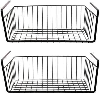 Hangmand voor kast - 2x - metaal - 40 x 26 x 14 cm - zwart - kastmandje - opbergers