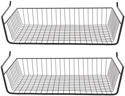 Hangmand voor kast - 2x - metaal - 56 x 26 x 14 cm - zwart - kastmandje - opbergers